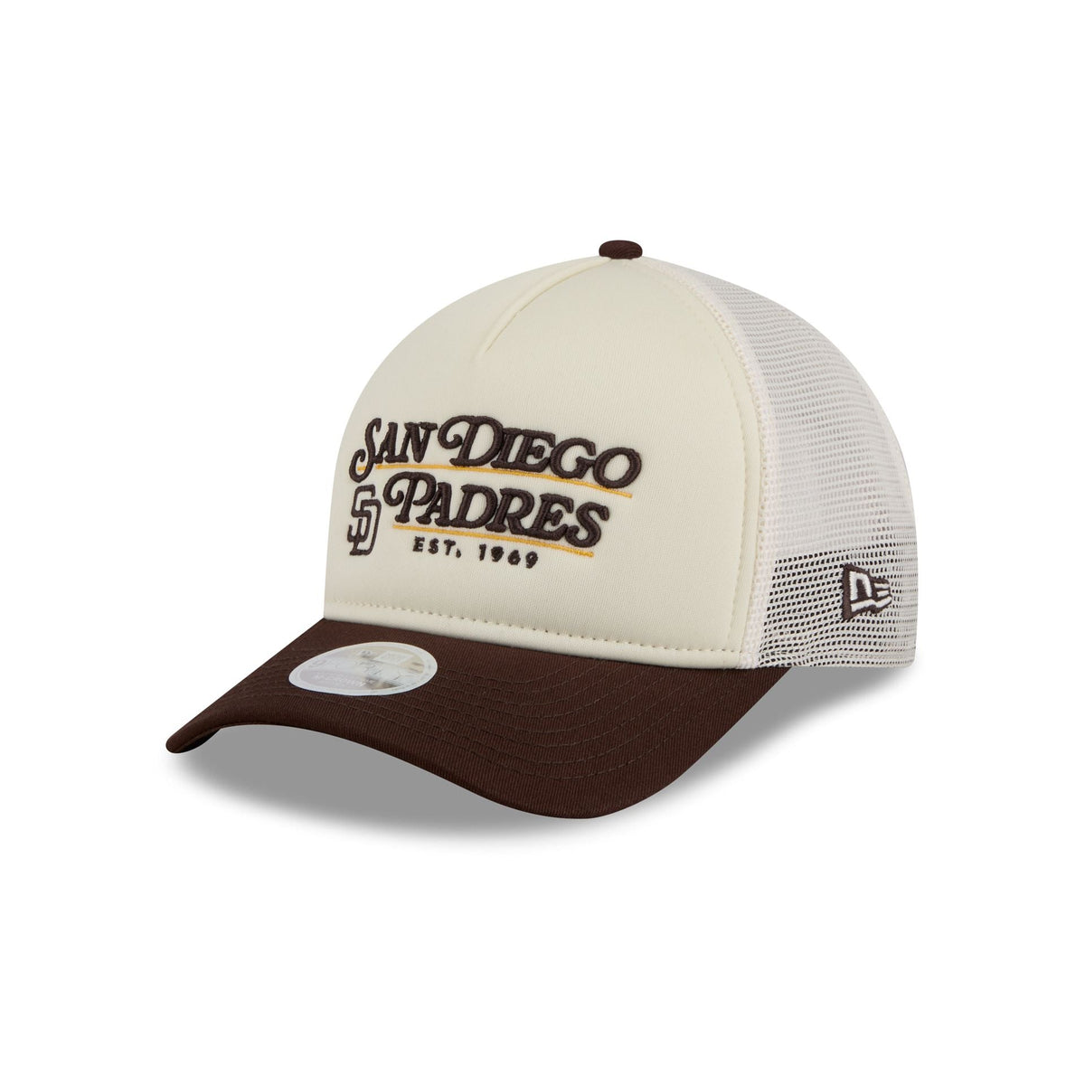 San Diego Padres Retro Chrome Women's White 9FORTY M-Crown A-Frame Trucker Hat